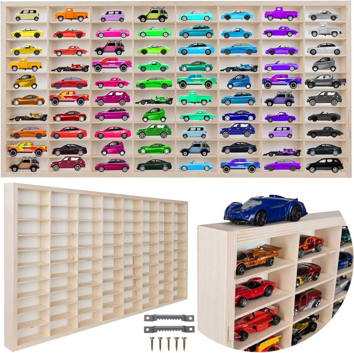 Kruzzel - étagère à voitures jouets, 80 cases, empilable, bois, 8722