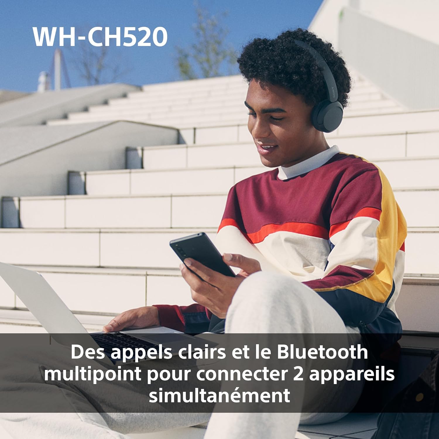 Sony - WH-CH520 - casque Bluetooth, micro, autonomie 50h, rose WH-CH520