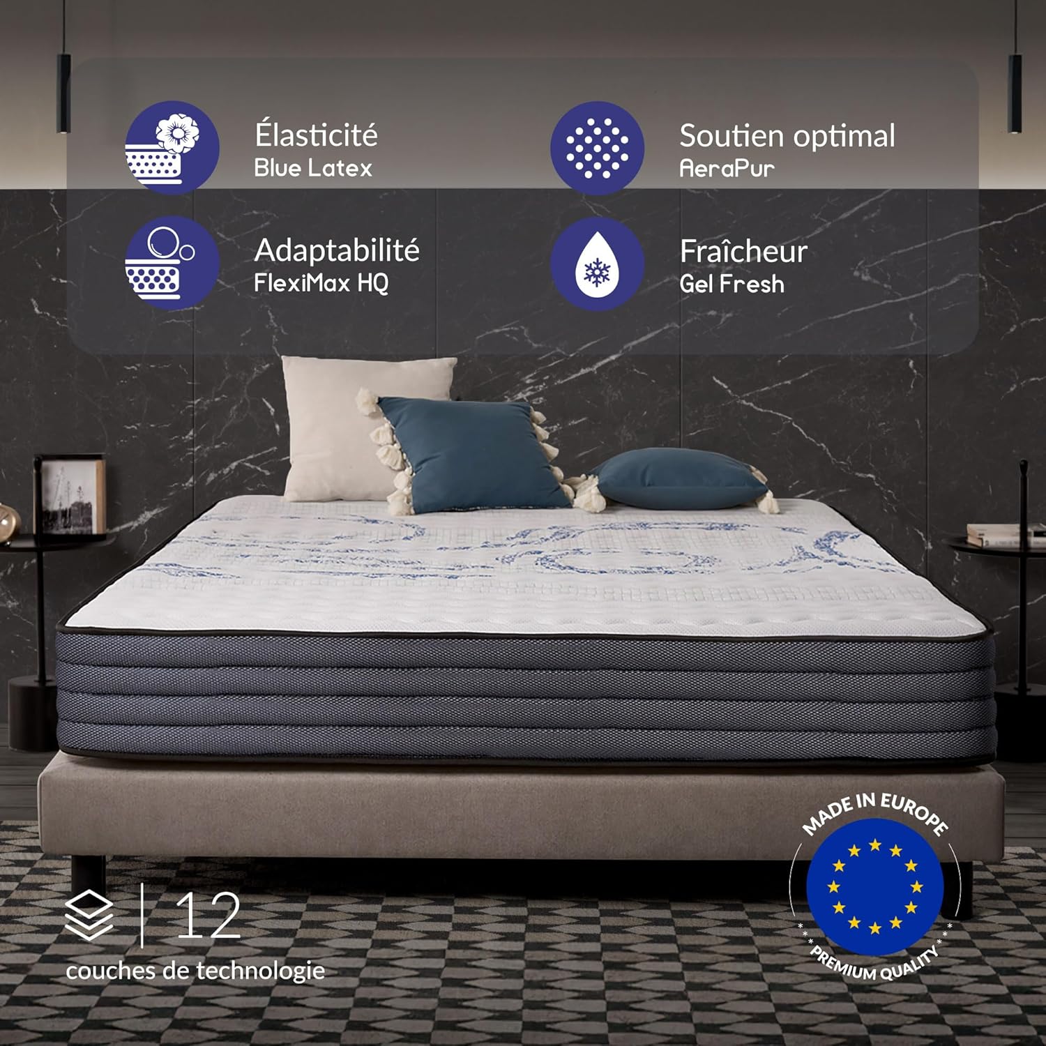 NATURALEX - PerfectSleep - 180x200 cm - mémoire de forme, latex, mi-ferme, 7 zones, été/hiver, respirant, 24 cm