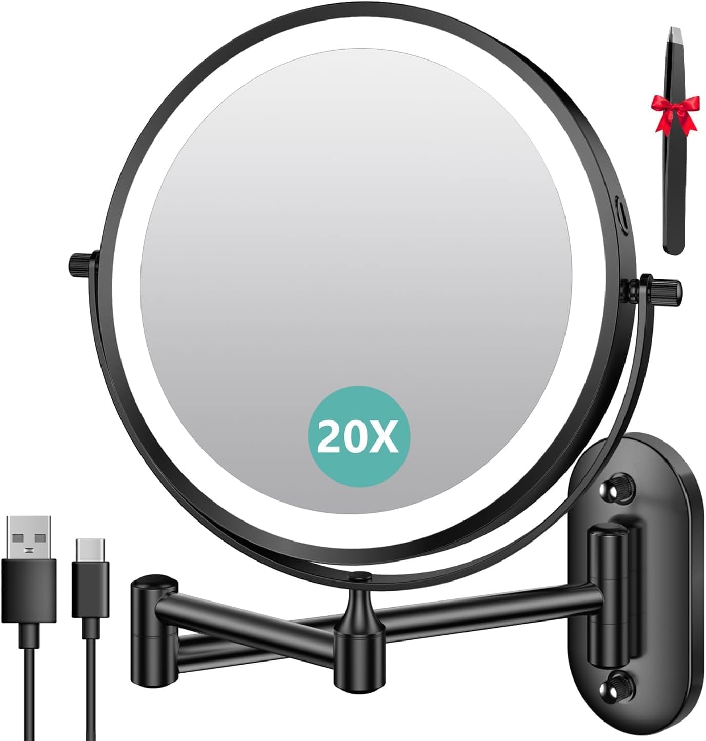 Auxmir - miroir mural maquillage 1x/20x - USB, pivotant, tactile, 3 couleurs