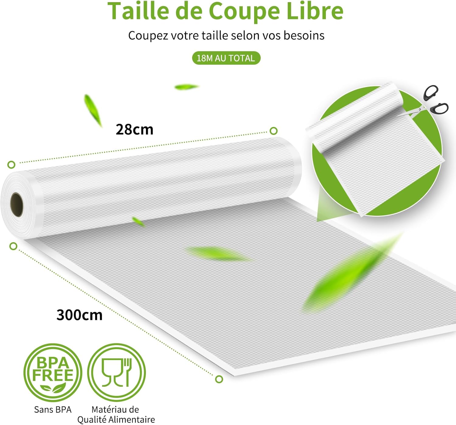Rouleau sous vide alimentaire - 6 rouleaux 28x300cm - film sans BPA