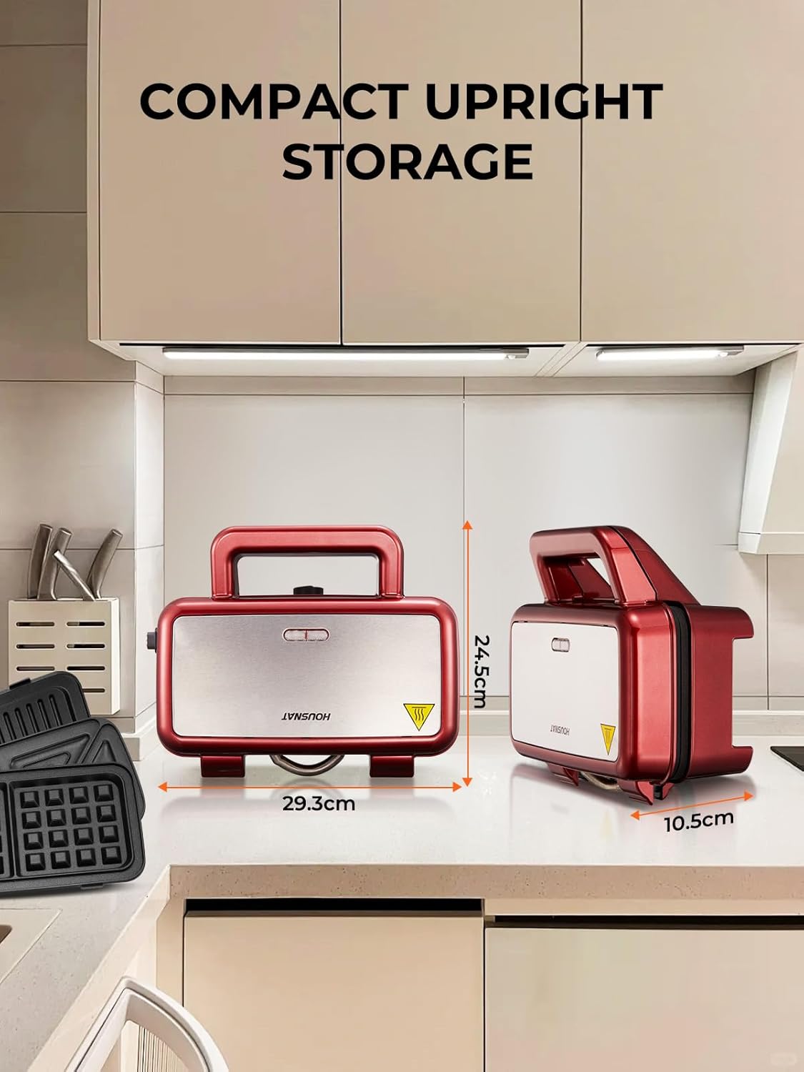 HOUSNAT - Gaufrier 3-en-1 - contrôle température, antiadhésif, rouge