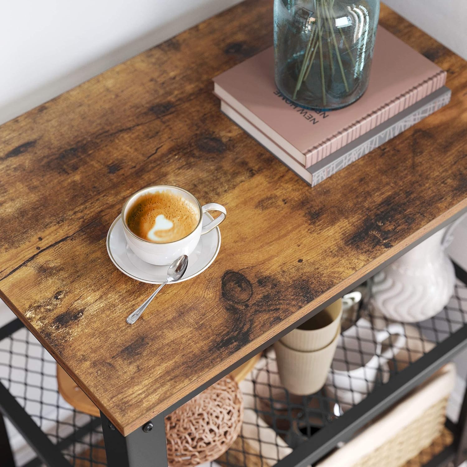 VASAGLE - chariot de service 3 niveaux - bois, roues, rangement LRC78X