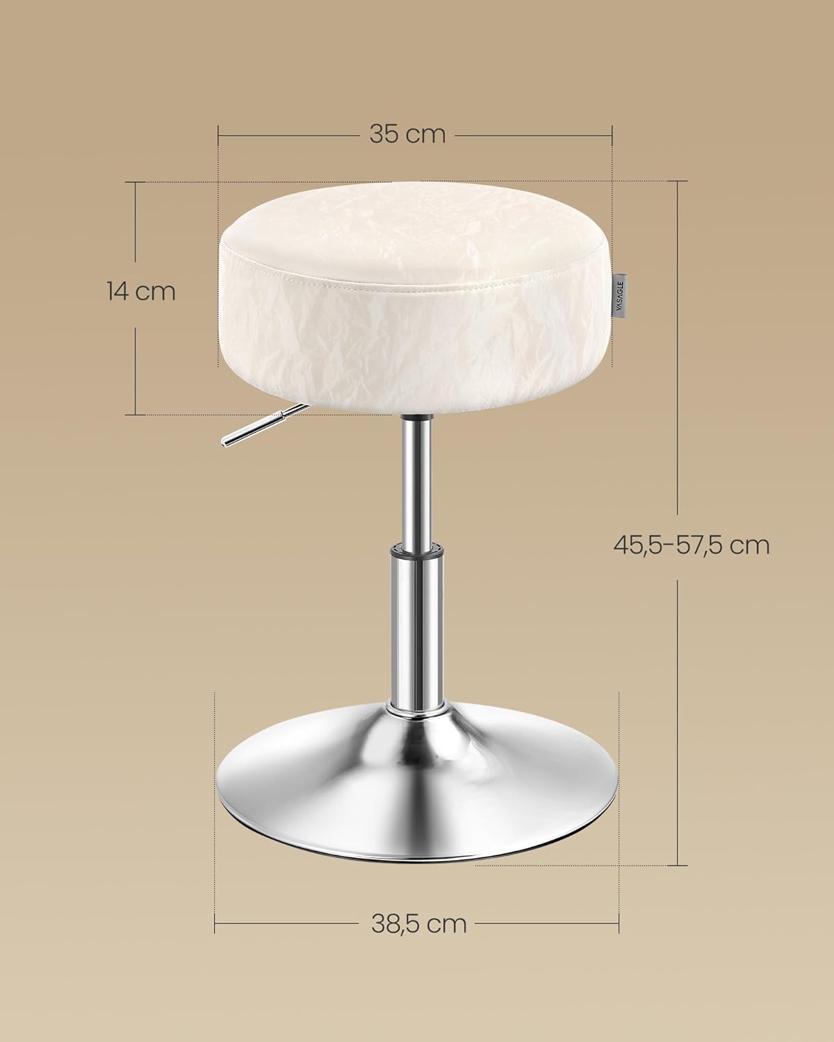 VASAGLE - tabourets de bar réglables, PU, coussin épais, blanc crème ZH2504015