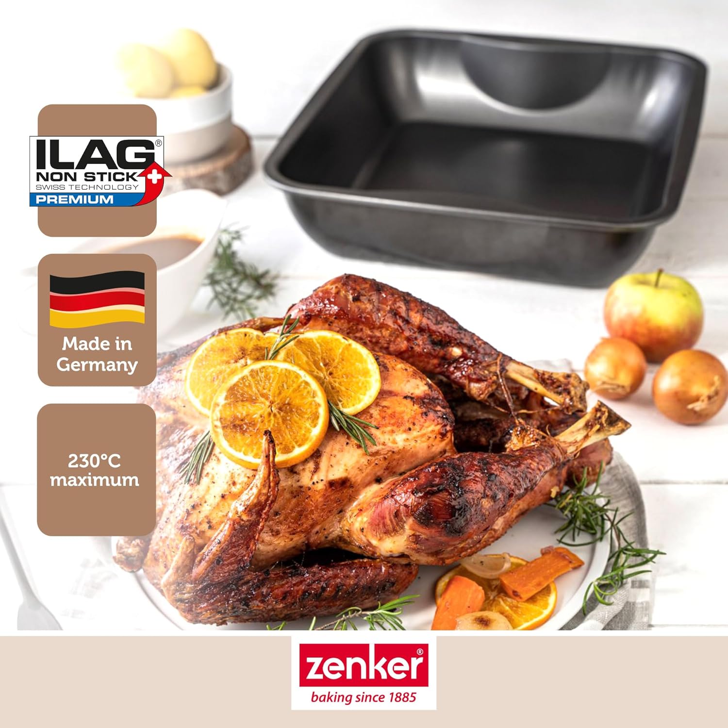 Zenker - plat à four XXL rectangle - 40x34x8 cm - acier noir, grande capacité, 7201