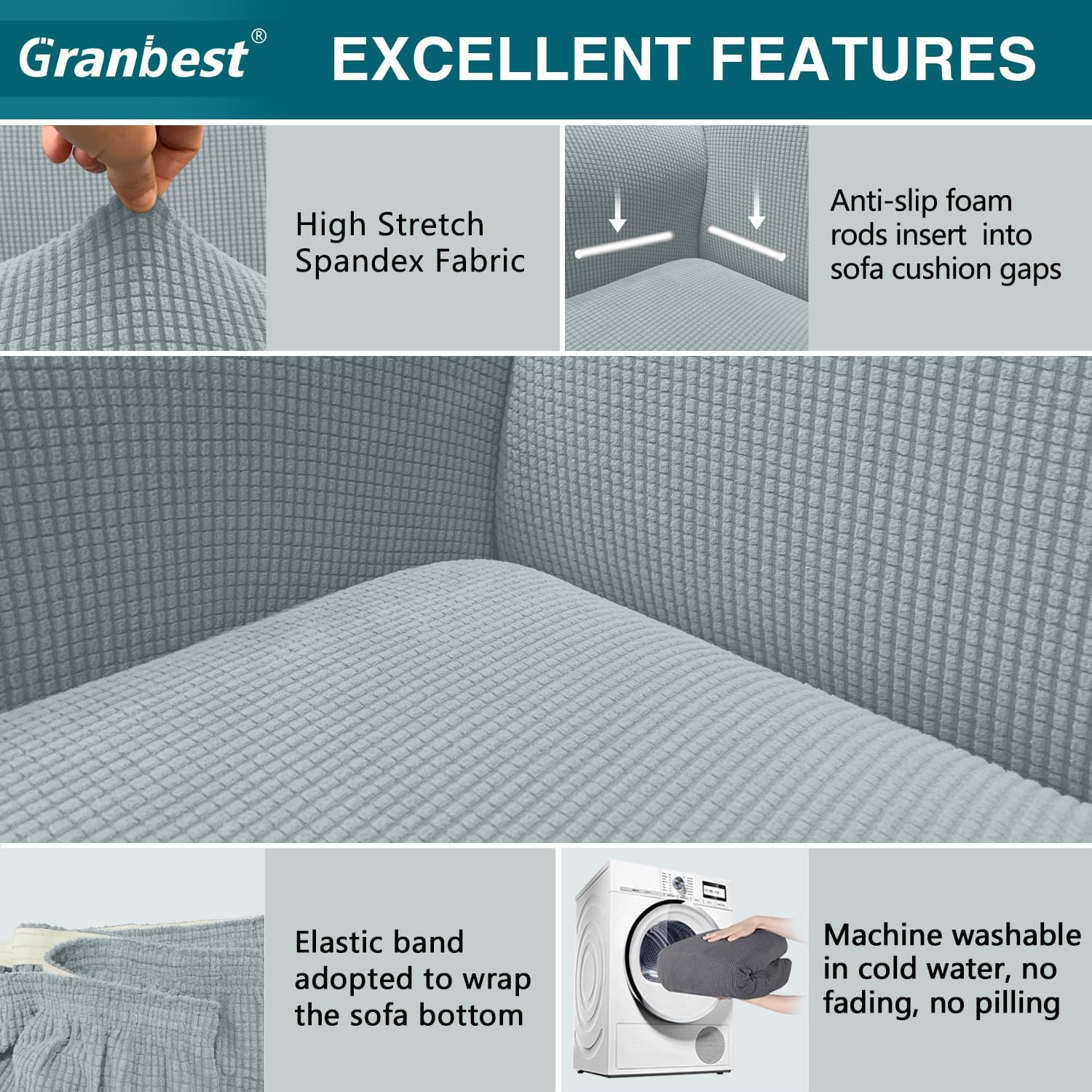 Housse de canapé - jacquard extensible 3 places - gris - protection animaux