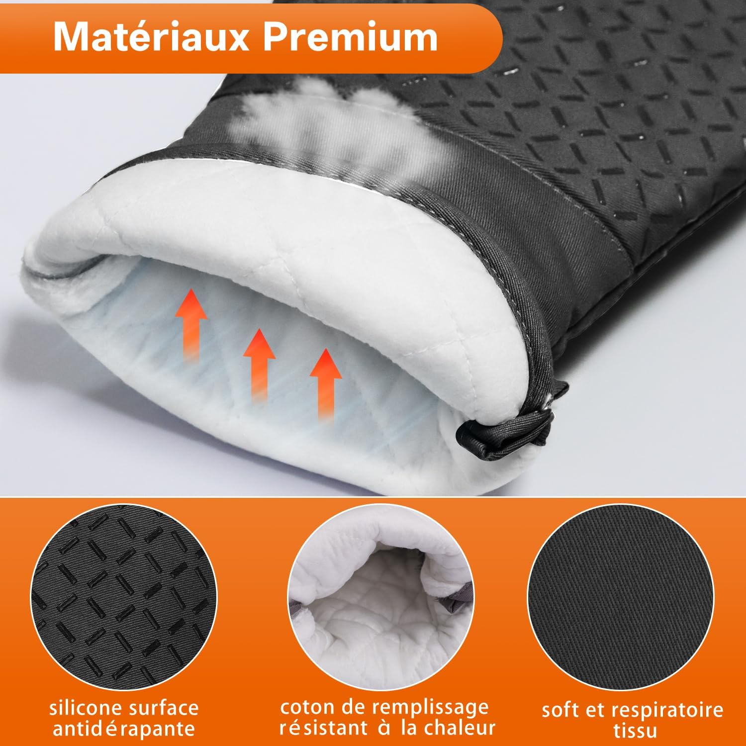 MILcea - Gants de Cuisine - 32cm - Silicone anti-chaleur, coton doux