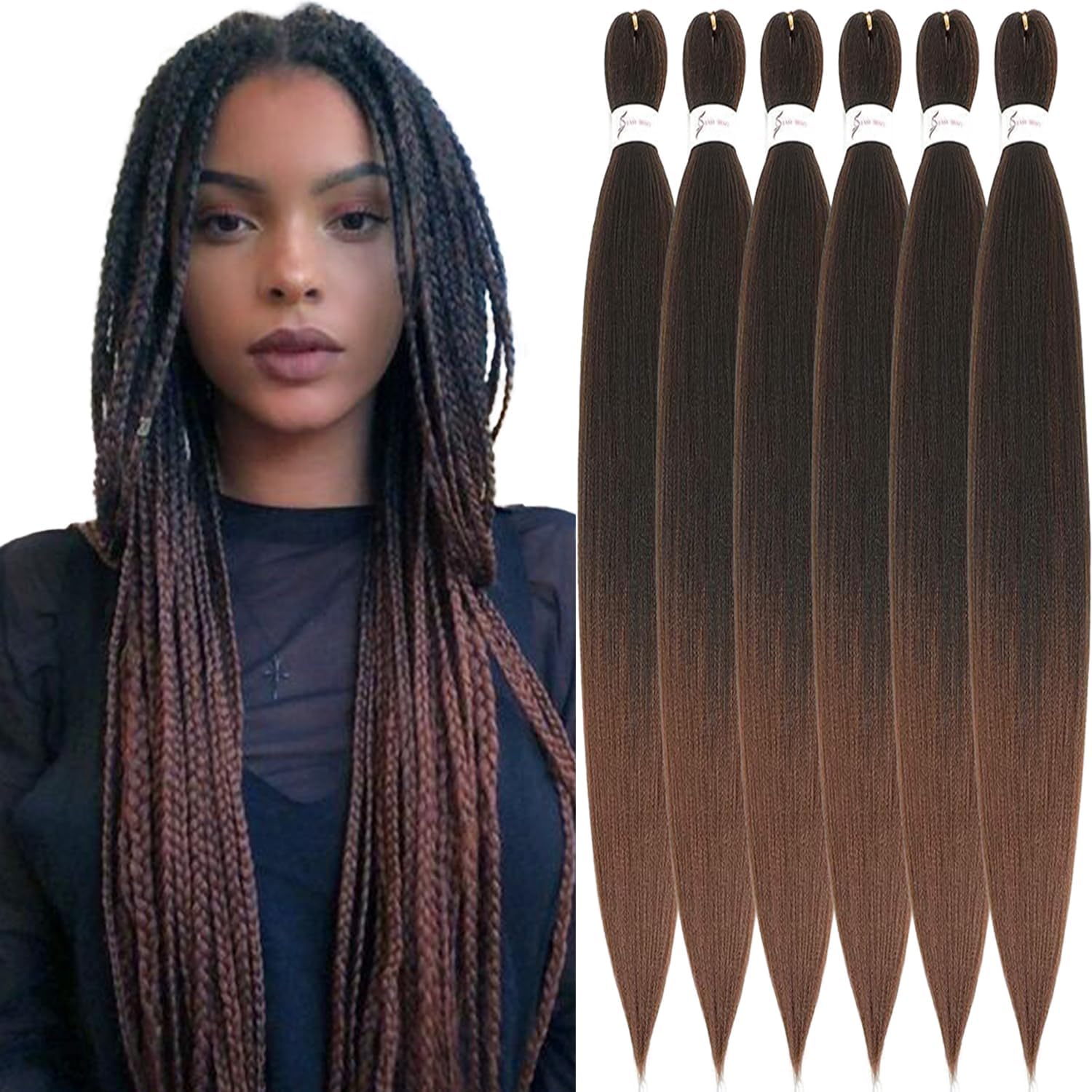 Extensions cheveux synthétiques - lot de 6 - 76 cm - doux, sans nœuds, ombré Yaki T1B/30
