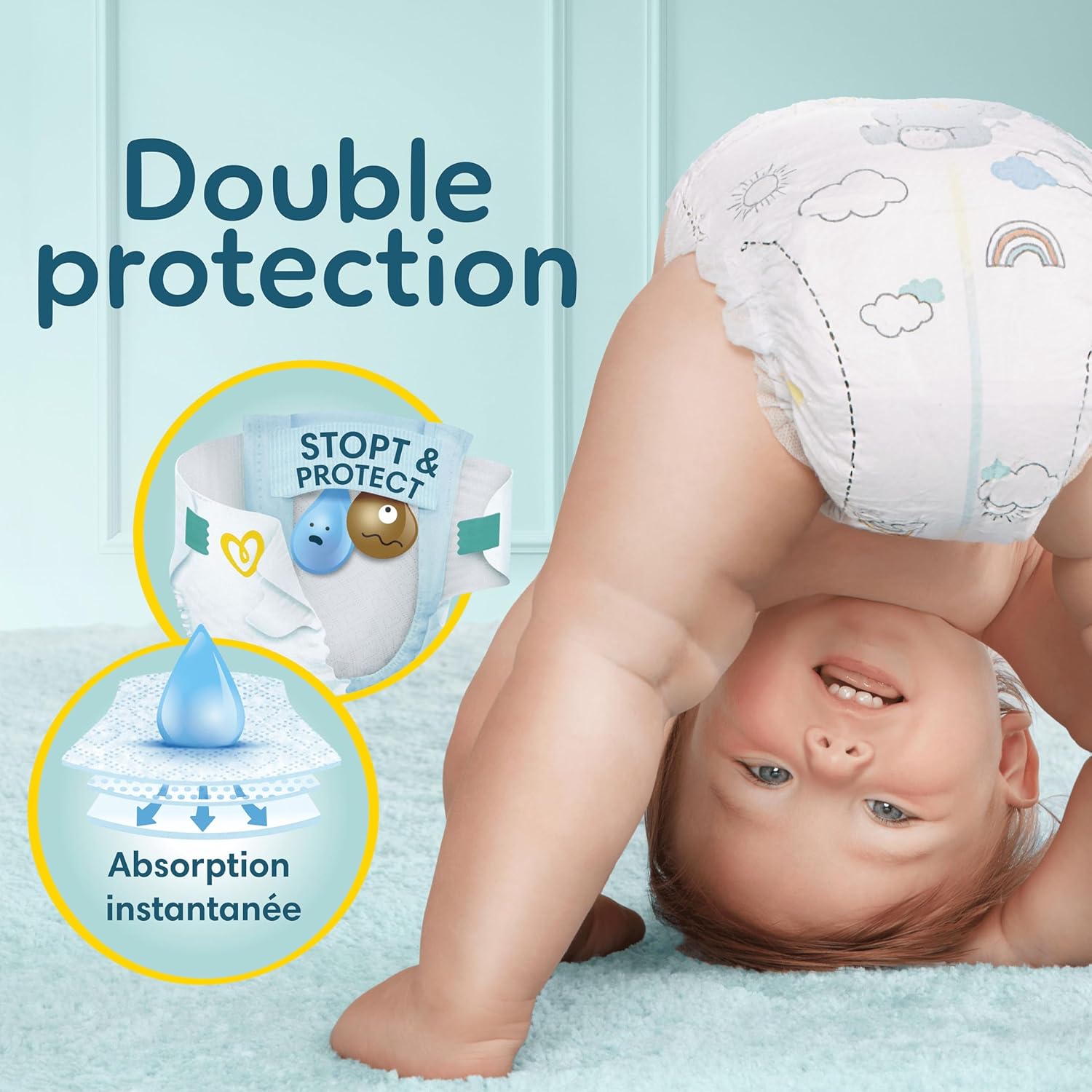 Pampers - Premium Protection Taille 4 - 9-14kg, 174 couches, double protection peau et fuites