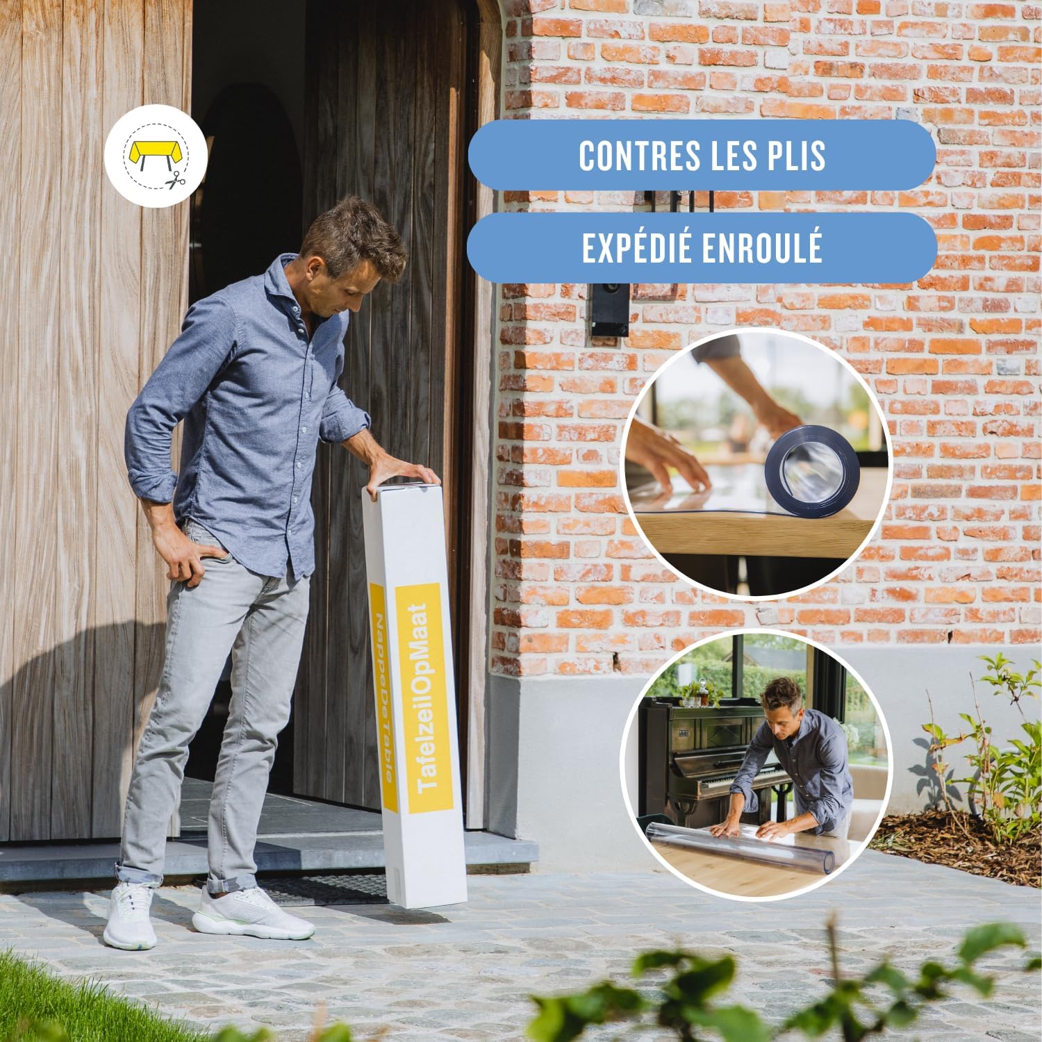 Nappe transparente ronde 115 cm, 3mm, anti-tache, lavable