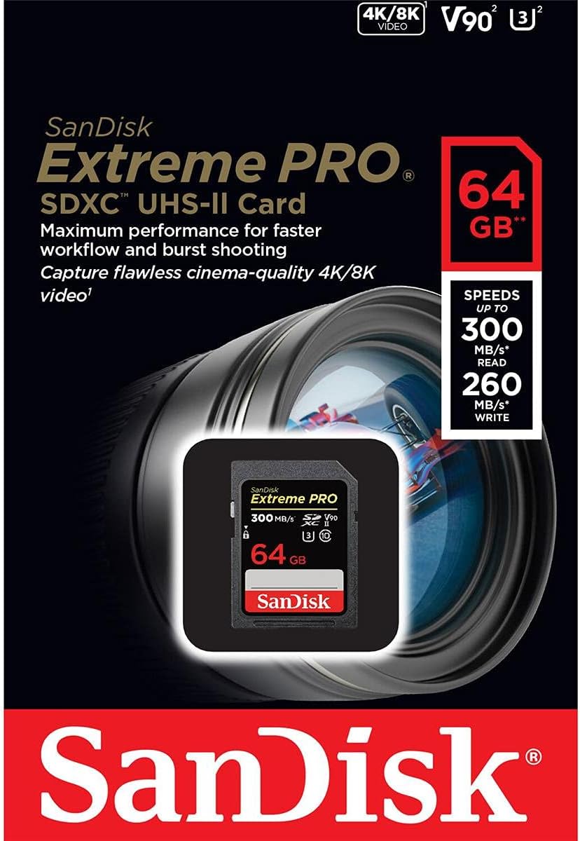 SanDisk - Extreme PRO SDXC 64 Go - UHS-II, V90, 300 Mo/s, 4K/8K - SDSDXDK-064G-GN4IN