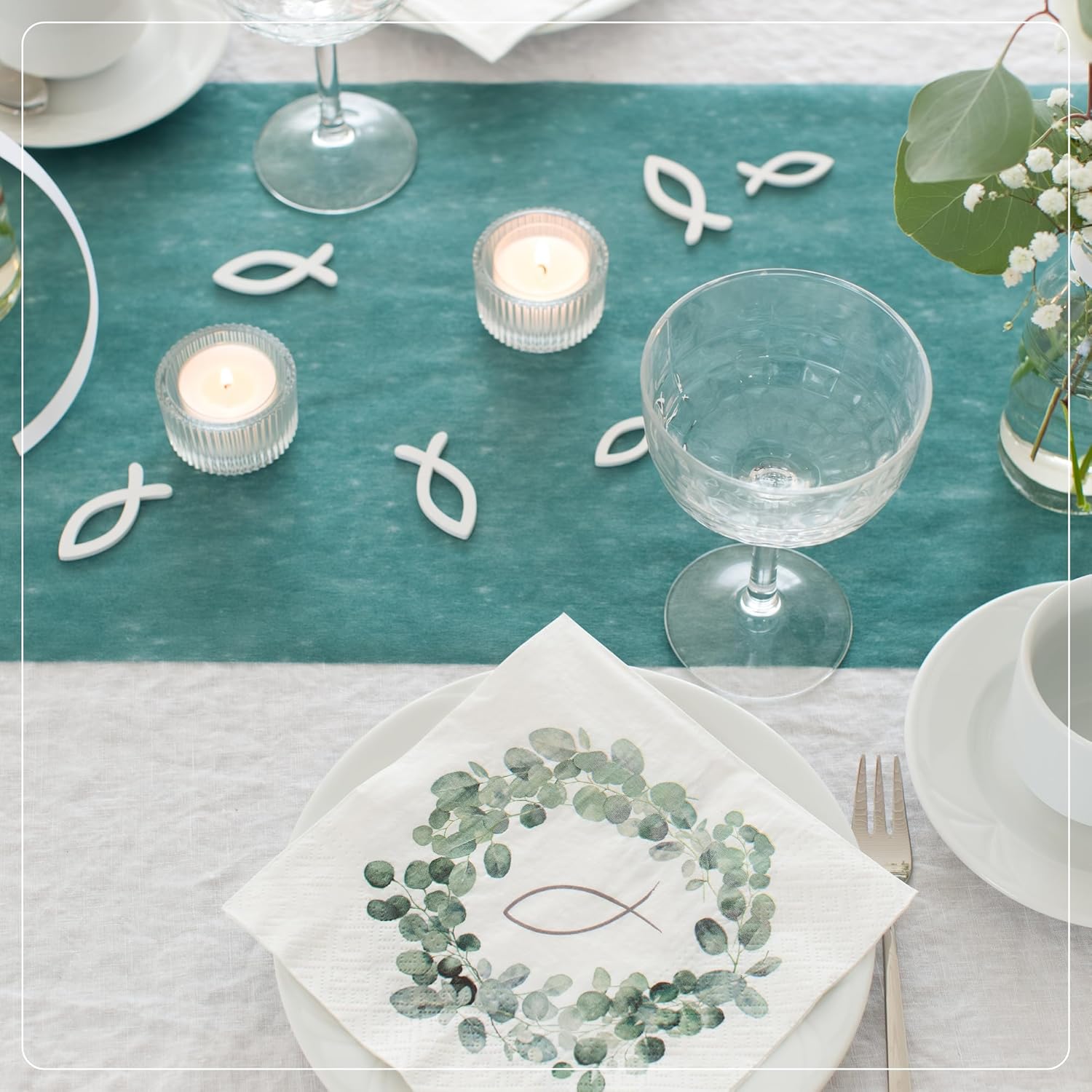 100%Mosel - Chemin de table non tissé - 30x250 cm - bleu pétrole, élégant, occasions spéciales