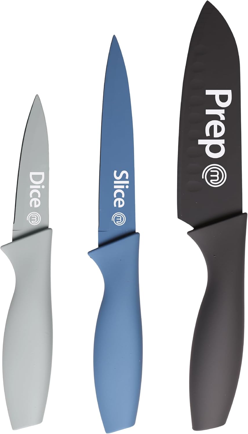 MasterChef - Nordic Collection - 3 pièces - couteaux inox cuisine, lames antiadhésives, poignées ergonomiques