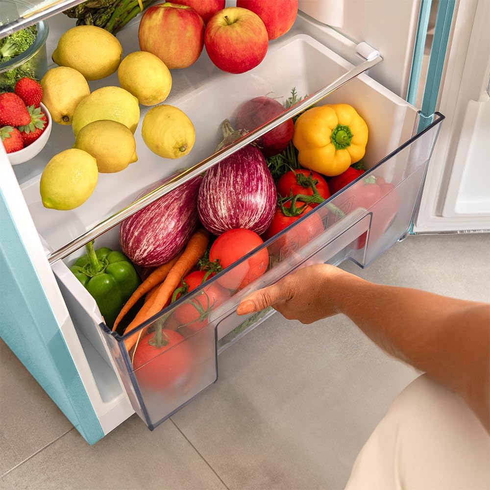 Cecotec - Bolero CoolMarket 2D Origin - 148,2x55,2 cm - rétro, 215 L, LED, poignée chromée, étagères verre