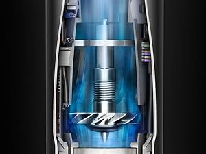 Série d'images montrant un dispositif technologique ou un appareil bleu métallique avec des éléments lumineux, capturés dans des conditions d'éclairage sombre.