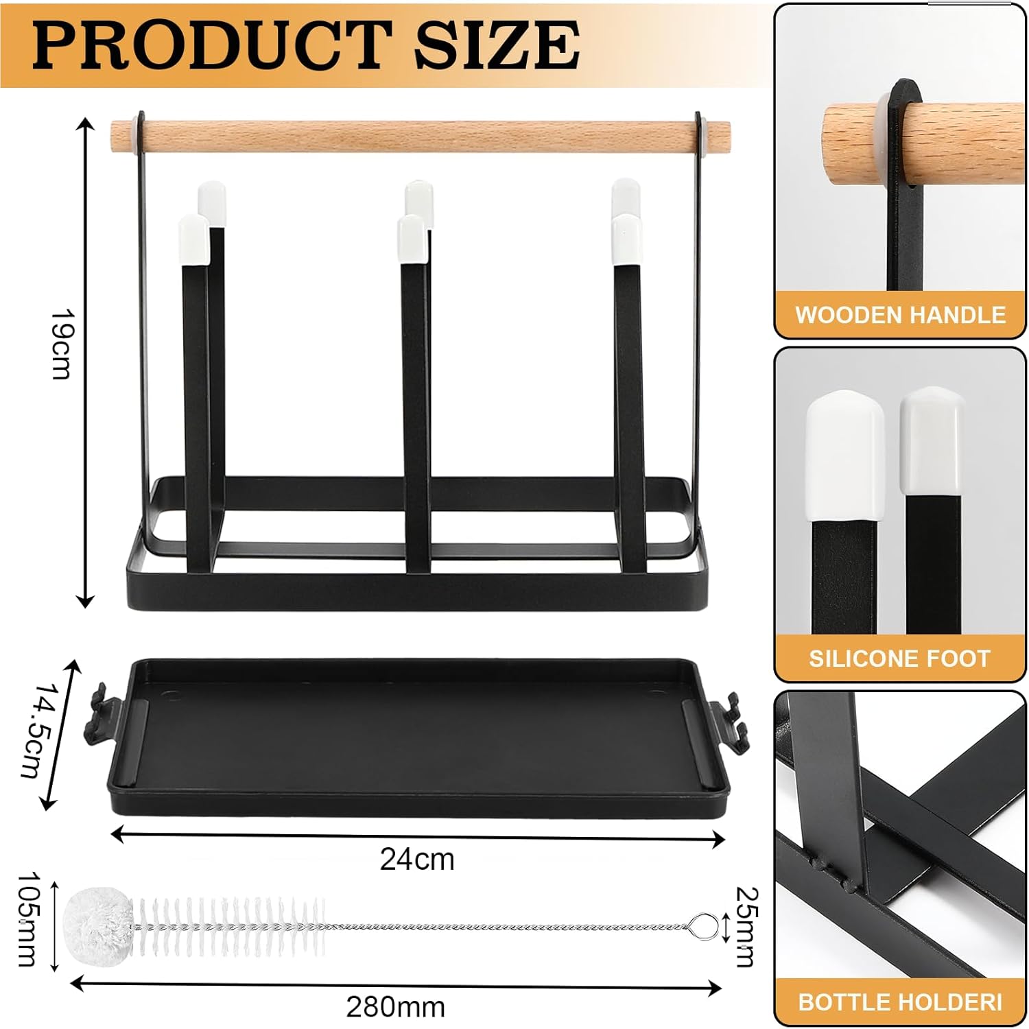 Royouzi - Porte-bouteilles 6 places - bac égouttoir - acier noir
