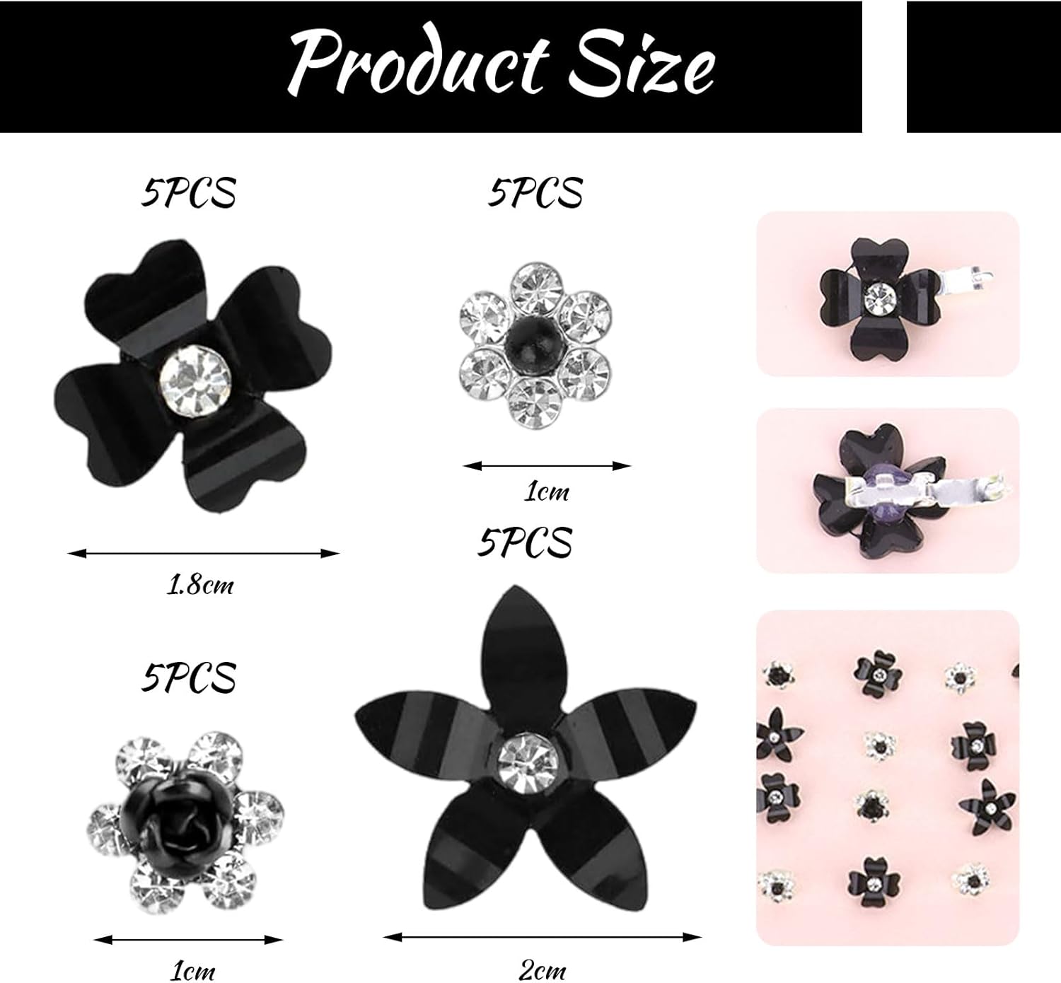 Lot de pinces à cheveux - mini strass fleurs - 20 pièces - accessoires mariage femmes, 4 motifs