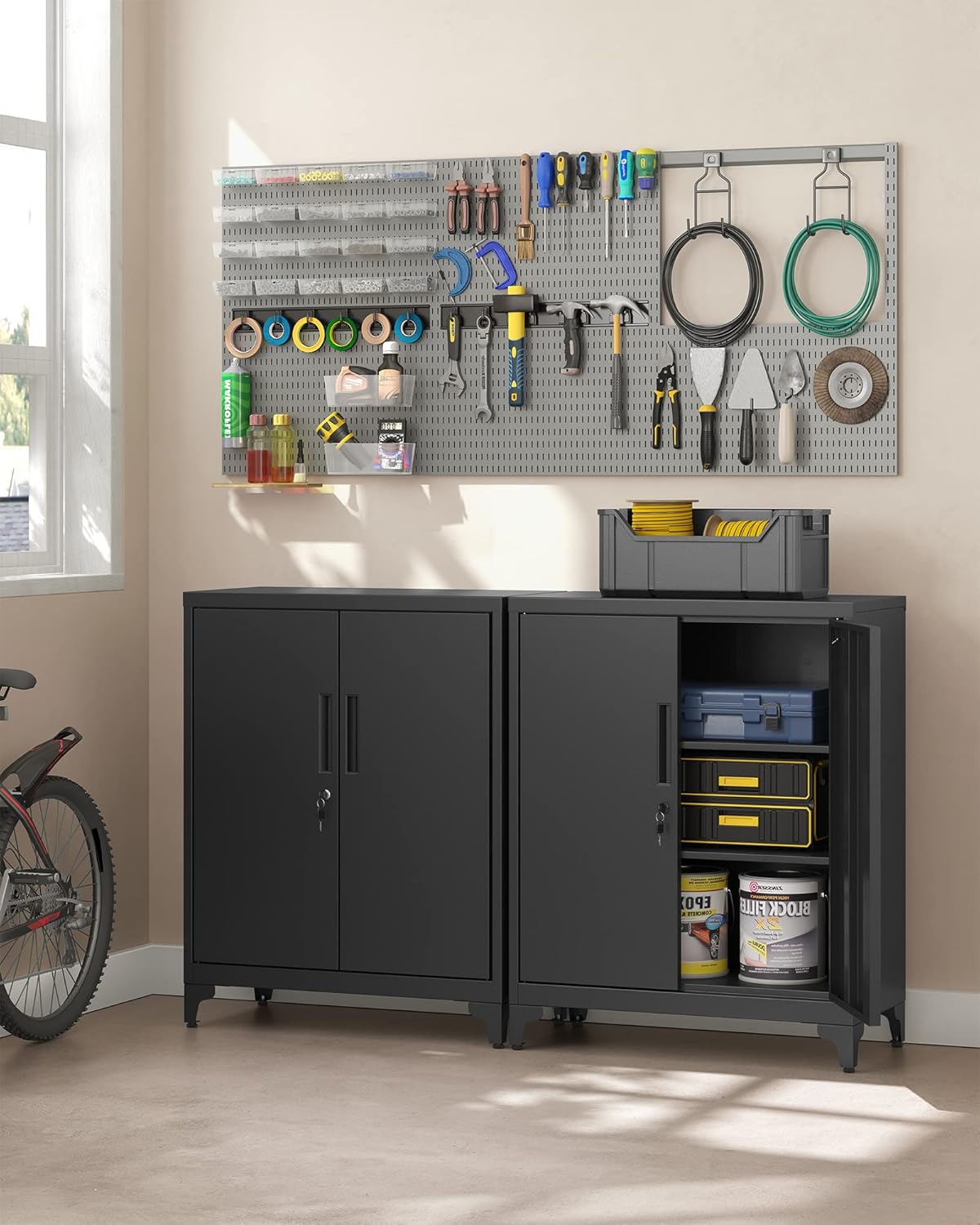 SONGMICS - caisson de bureau 2 portes acier, verrouillable, noir mat, OMC013B01