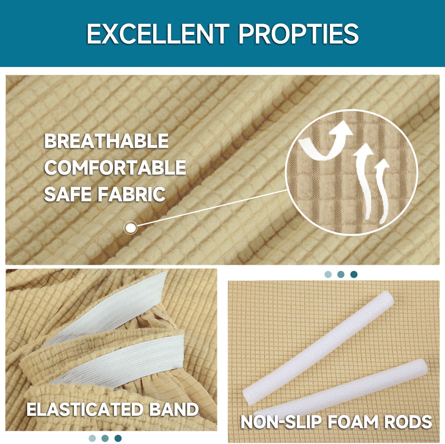 Housse de canapé 3 places - extensible, antidérapante, lavable, beige