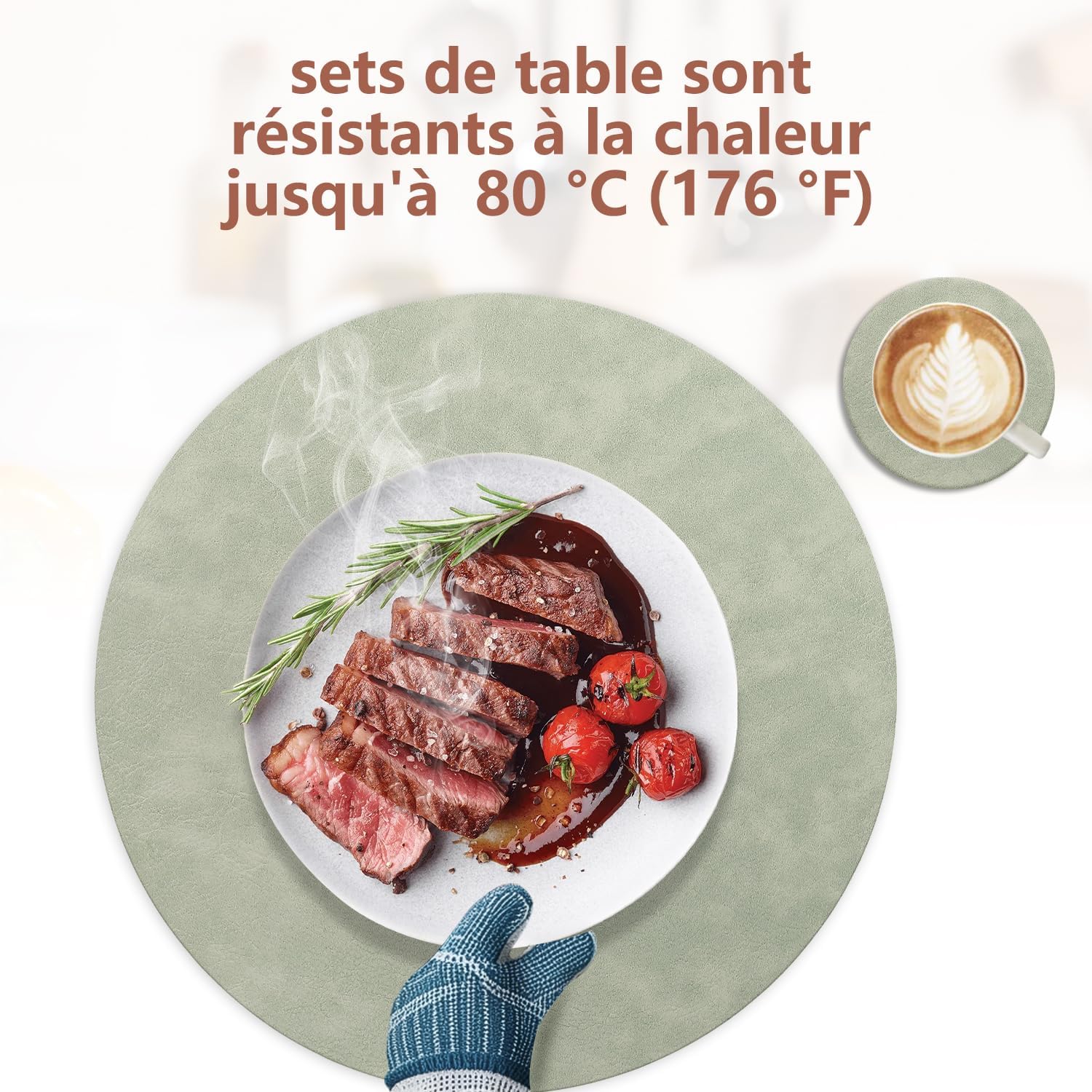 Set de table - lot 6 rond double face 36x36cm lavable antidérapant