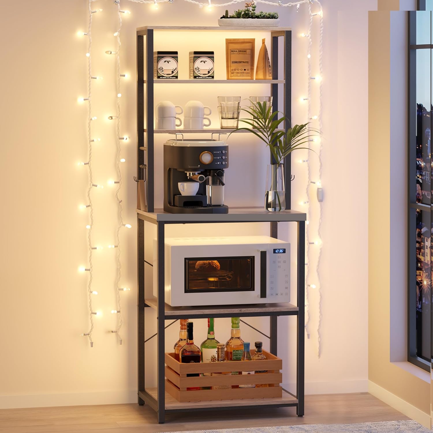 VASAGLE - étagère cuisine 40x60x167 cm, 6 niveaux, 6 crochets, acier, KKS024B02