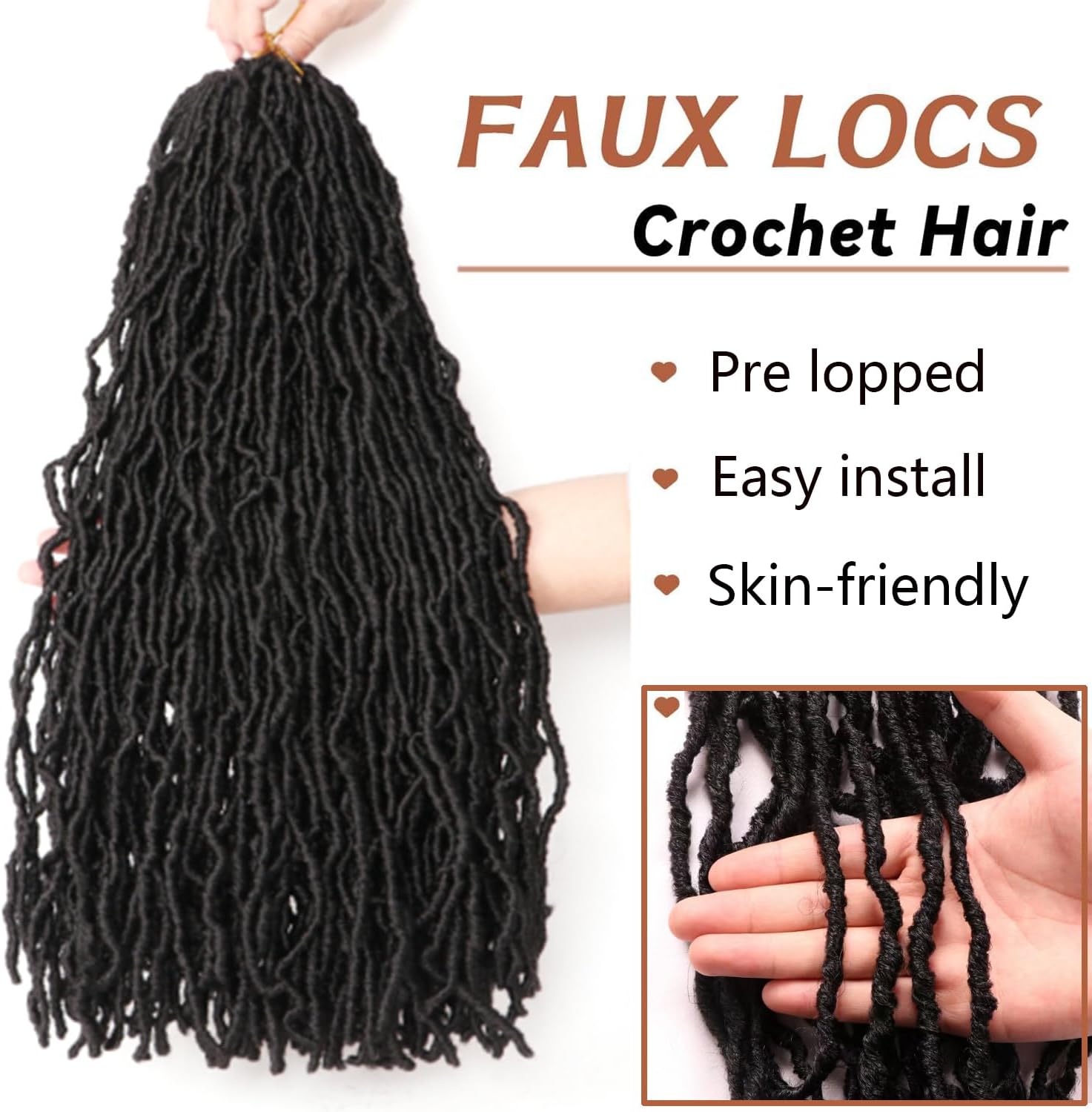 Faux Locks - crochet braids, 60,9cm, mèches souples, lot de 8
