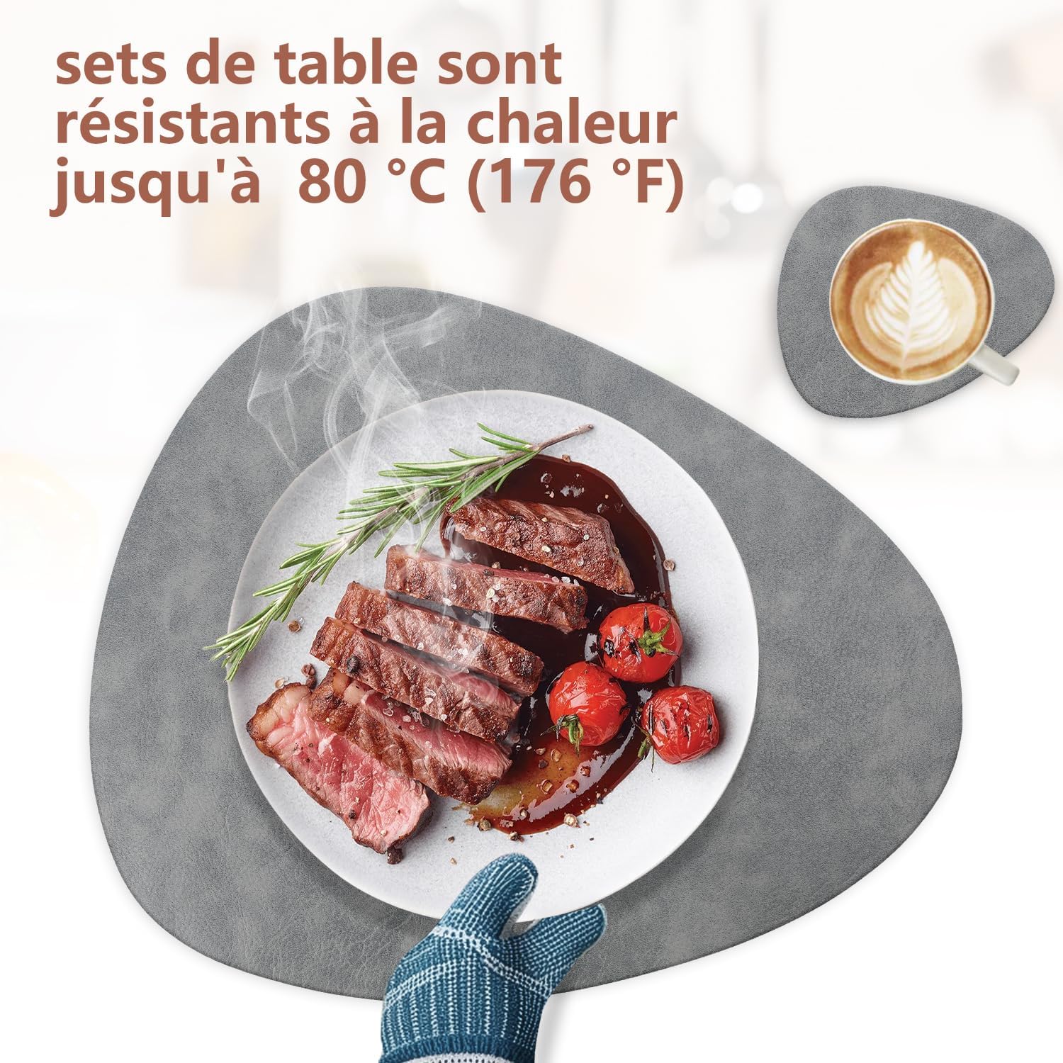 Set de Table - Lot 4 Cuir PU, double face, ovale 41x33cm, lavable