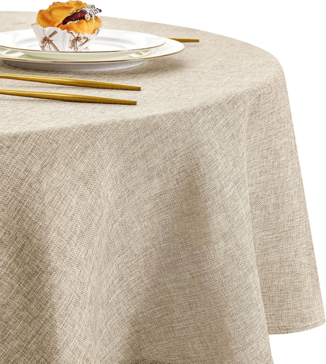 DWCN - nappe ronde lin beige - 120 cm - lavable, résistante intempéries