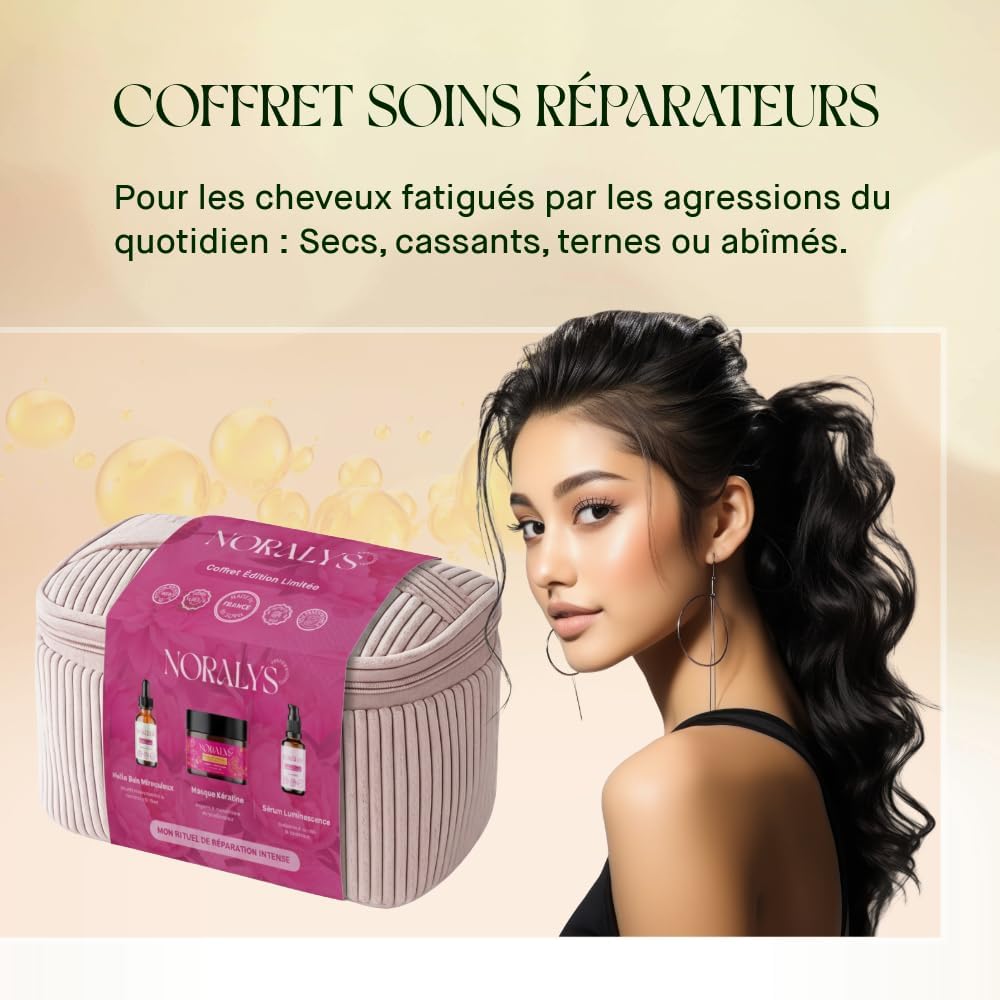Coffret beauté femme – routine cheveux nourrissante – masque, huile, soin – idée cadeau original – soins complets cheveu