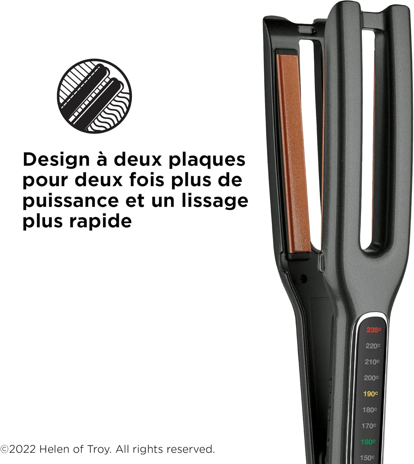 Revlon - lisseur double plaques, cuivre/céramique, LED, 10 temp. - RVST2204E