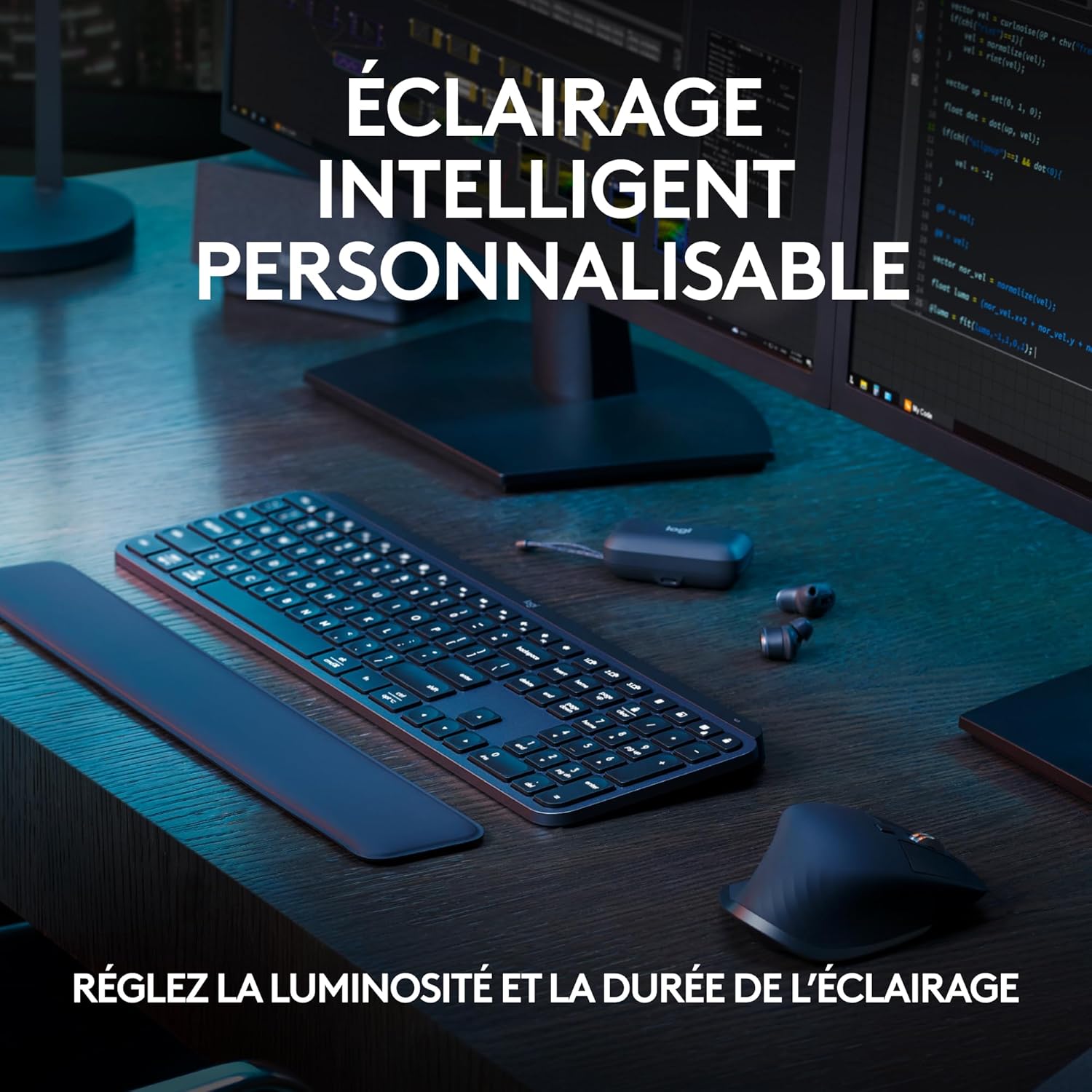 Logitech - MX Keys S - clavier plat AZERTY rétroéclairé, USB-C, Bluetooth