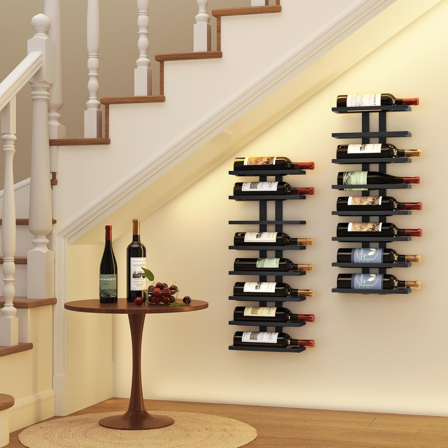 FAVOOSTY - étagères murales 8 niveaux - métal noir, lot de 2, rangement bouteilles