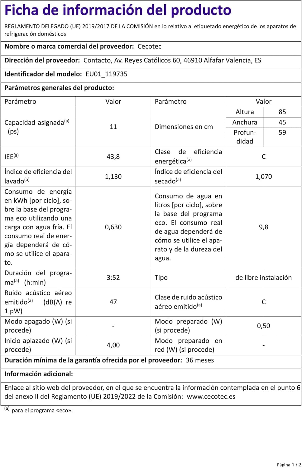 Cecotec - Bolero Aguazero 45 cm - 11 couverts, WiFi, 9 programmes