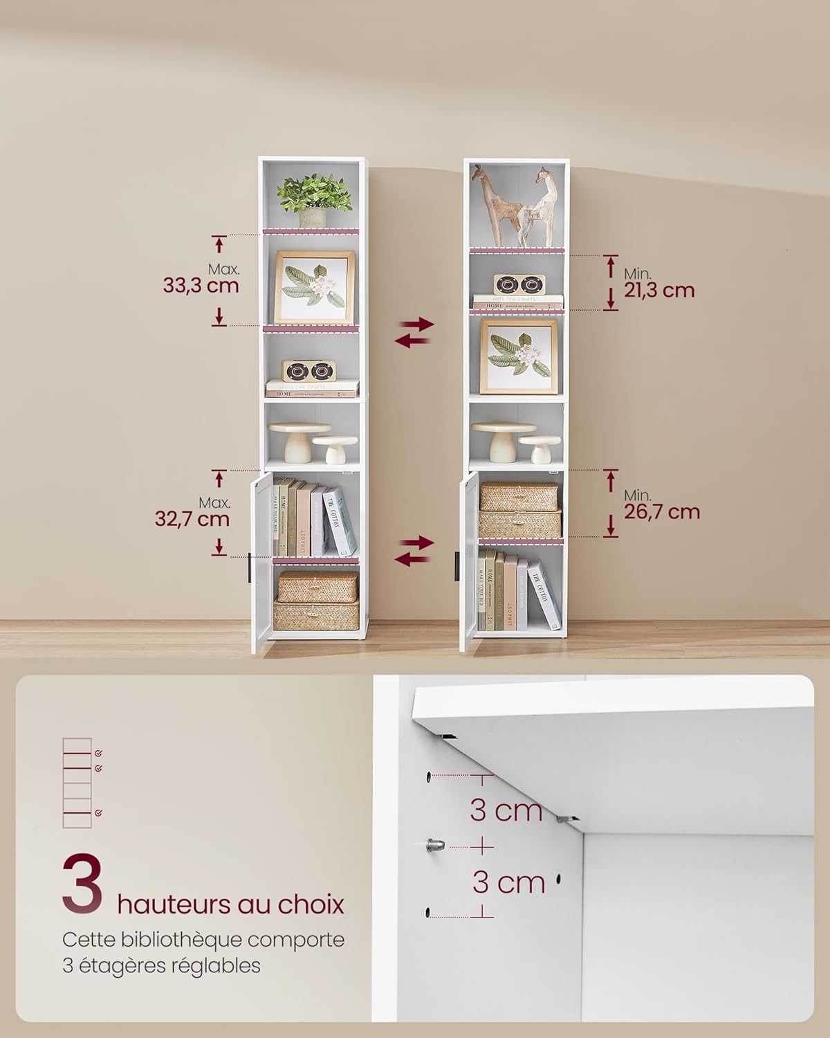 VASAGLE - Custos Collection - 24x31,8x175 cm - étagère 6 niveaux avec porte LBC401W01