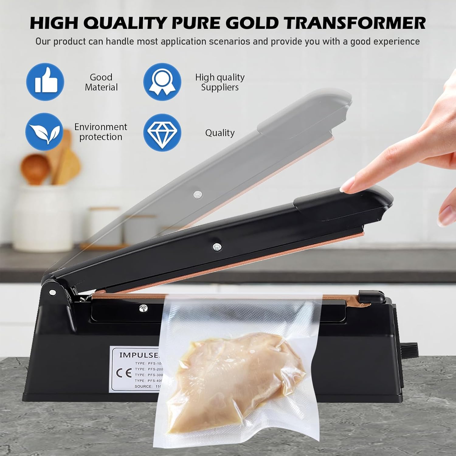 Scelleuse thermique - 200 mm - réglage impulsion, pour sacs PE/PP/Mylar