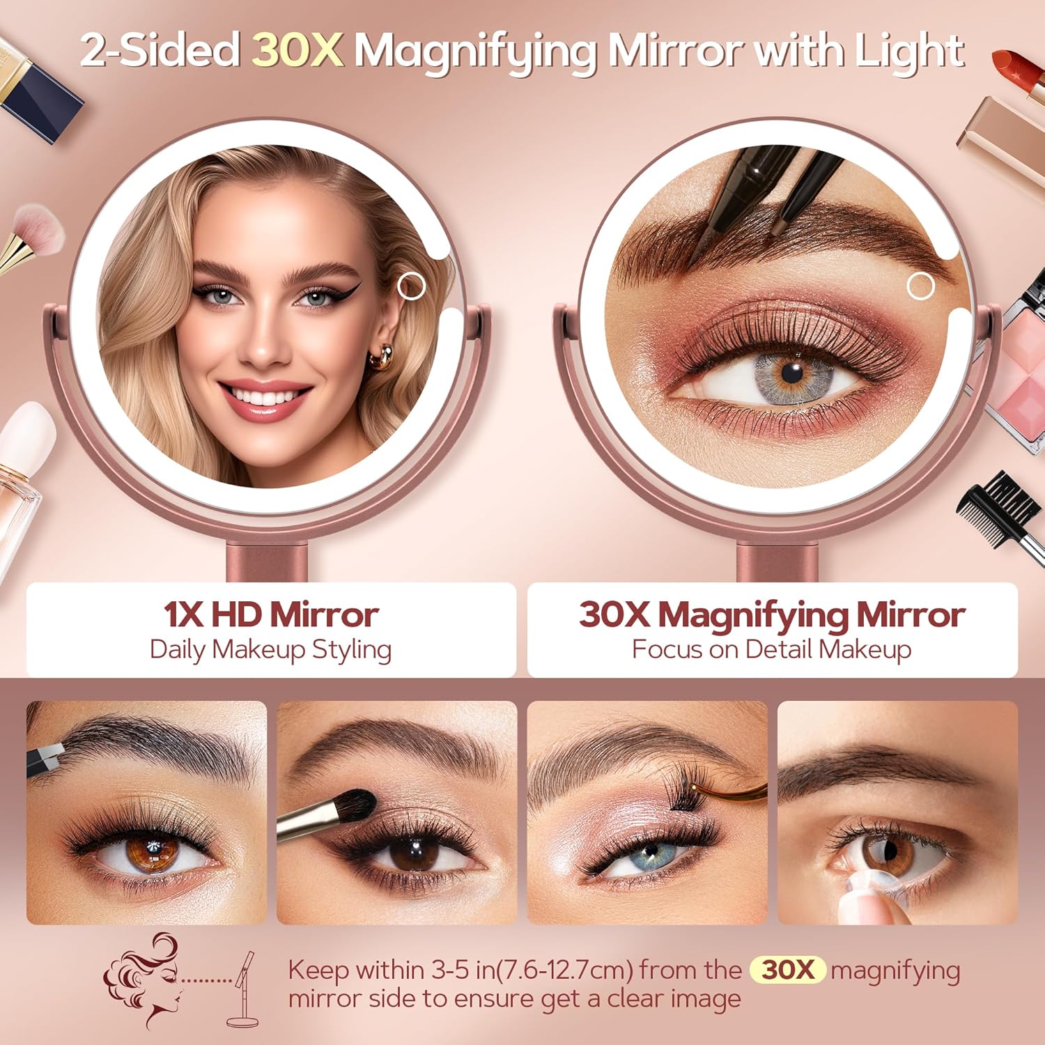 B Beauty Planet - miroir maquillage 30X, LED réglable, 2 côtés