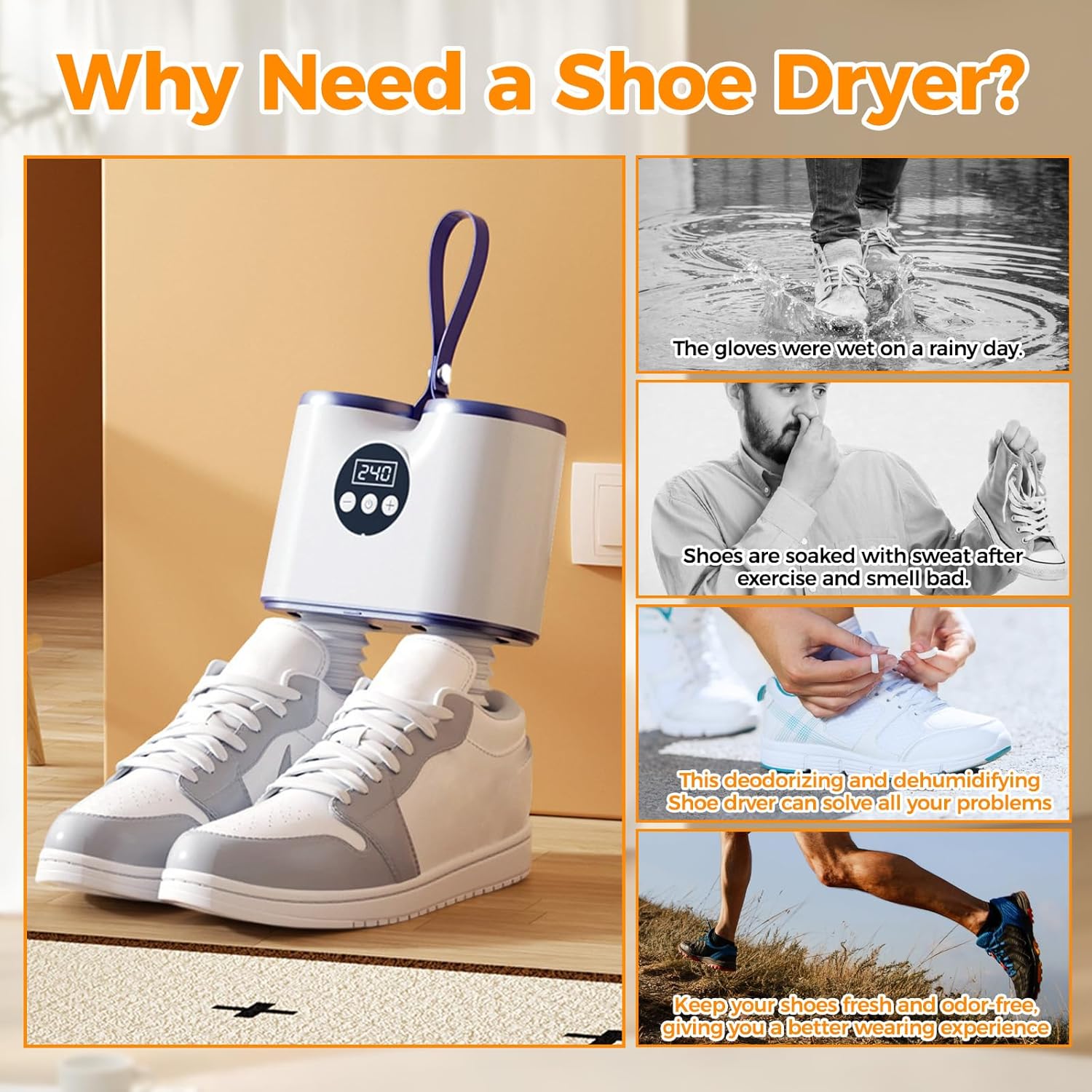 Sèche-chaussures électrique, minuterie, tuyaux extensibles, odeurs, dimensions compactes