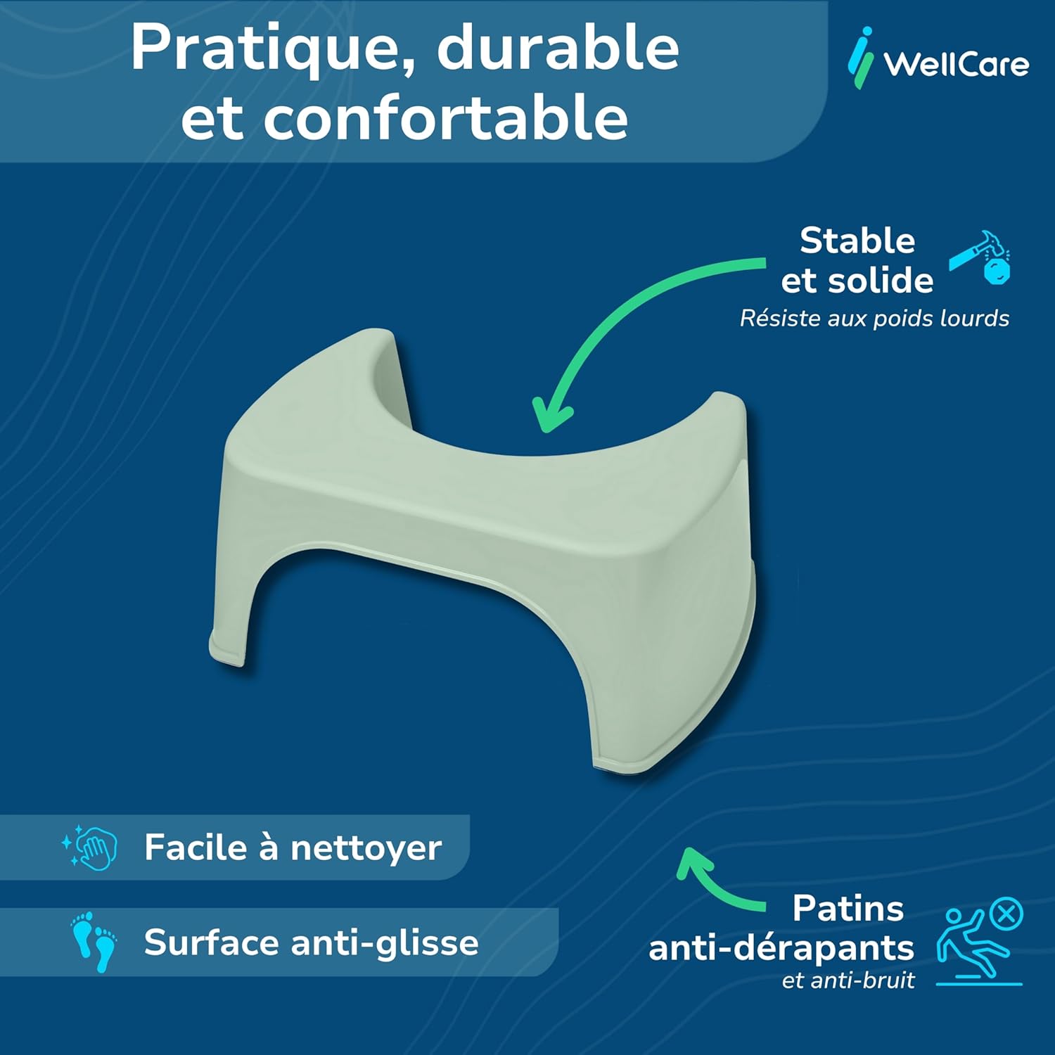 Well Care - Tabouret WC Physiologique - Plastique recyclé - Vert - Fabriqué en France