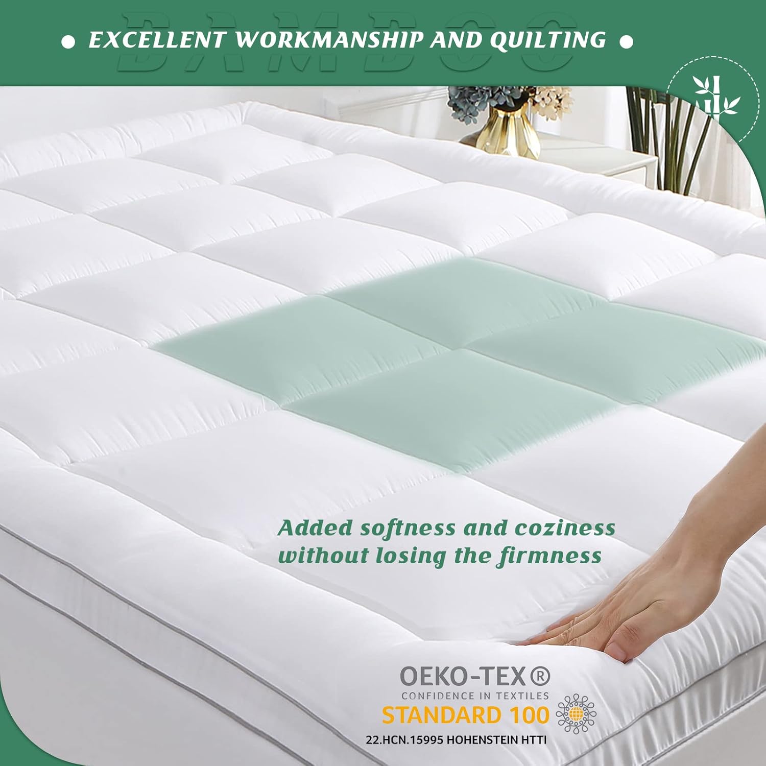 GRT - surmatelas en bambou, Queen, extra-épais, doux et matelassé