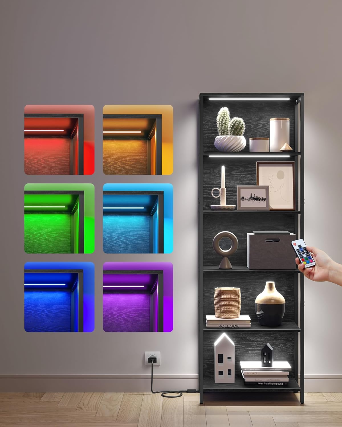 VASAGLE - bibliothèque LED série LLS120B57 - 30,3x60x178,6cm - étagère à 6 niveaux, cadre acier, lumière réglable - LLS1