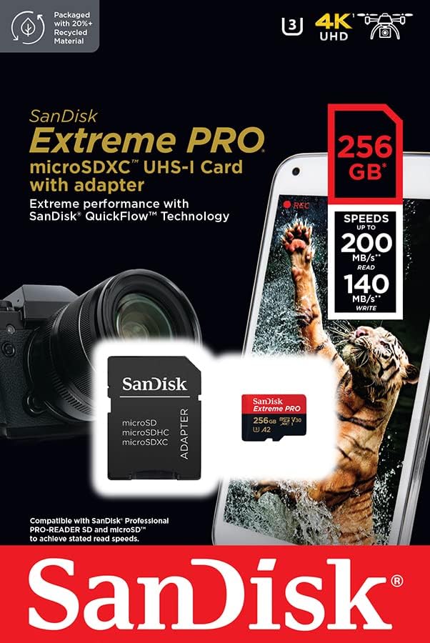 SanDisk - Extreme PRO 256 Go microSDXC - 200 Mo/s, UHS-I, U3, Class 10