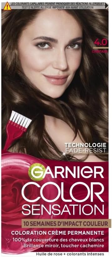 Garnier - Color Sensation - 4.0 Châtain - crème permanente, couvre 100% cheveux blancs, tenue 10 semaines