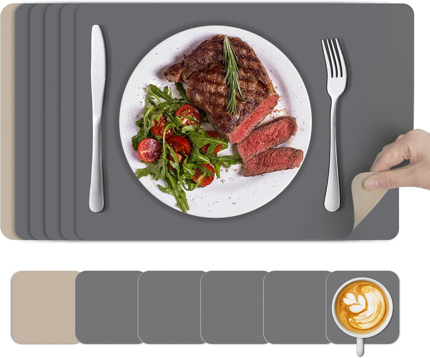 KitchenBoss - Set de Table Double Face - 43x30cm - Lavable, antidérapant, résistant à la chaleur