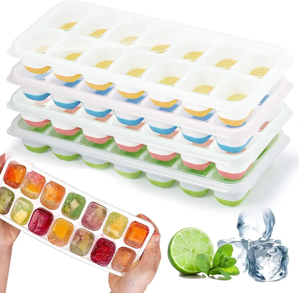 Bacs à glaçons silicone - 4 pièces - 4 couleurs - sans BPA, couvercle, LFGB