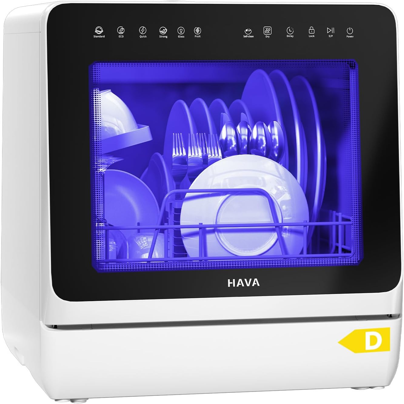HAVA - lave-vaisselle de comptoir série 2025 - compact, adoucisseur d'eau, 8 programmes, sécurité enfant