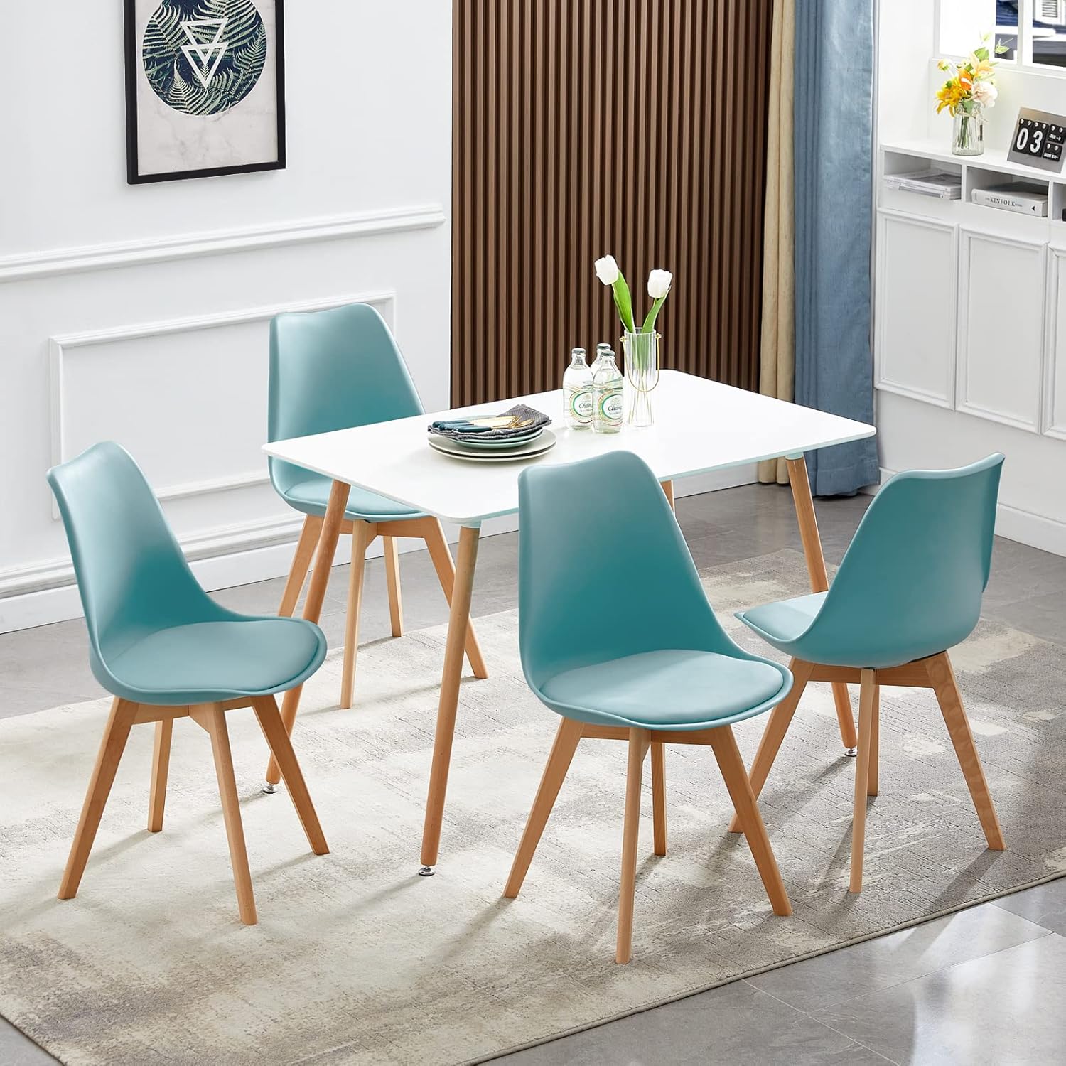 EGGREE - Lot de 8 chaises Scandinaves - pieds hêtre - rembourrées, Morandi clair