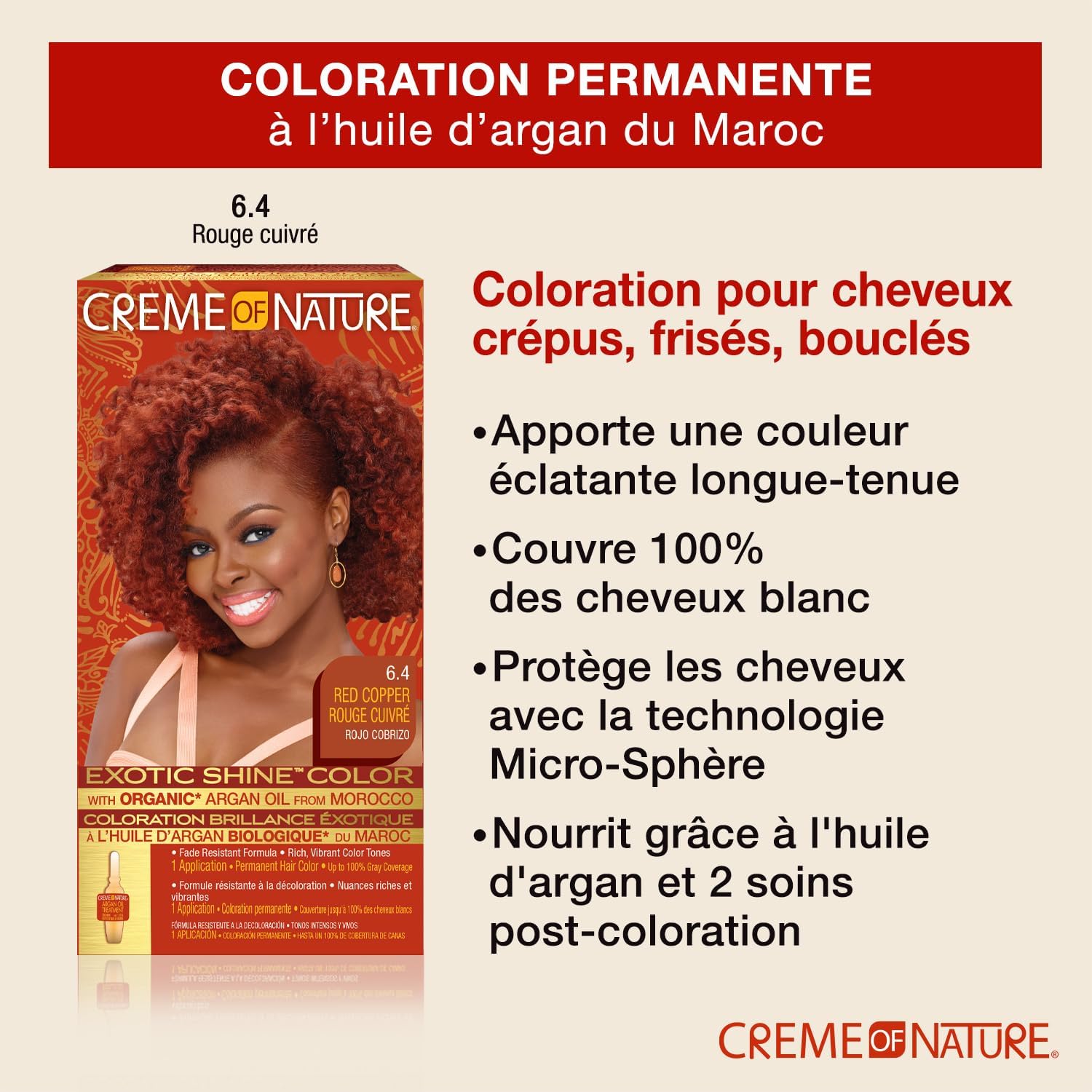 Creme of Nature - Argan Oil série - couvre cheveux blancs - teinture 6.4 Rouge
