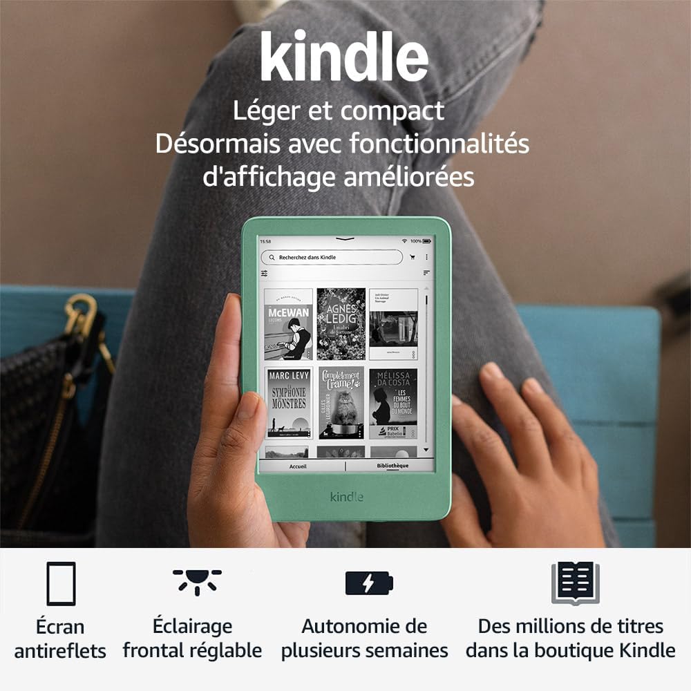 maxi-dealzz Kindle - Nouvelle génération - compact, léger, écran 16 Go, éclairage réglable, Vert matcha