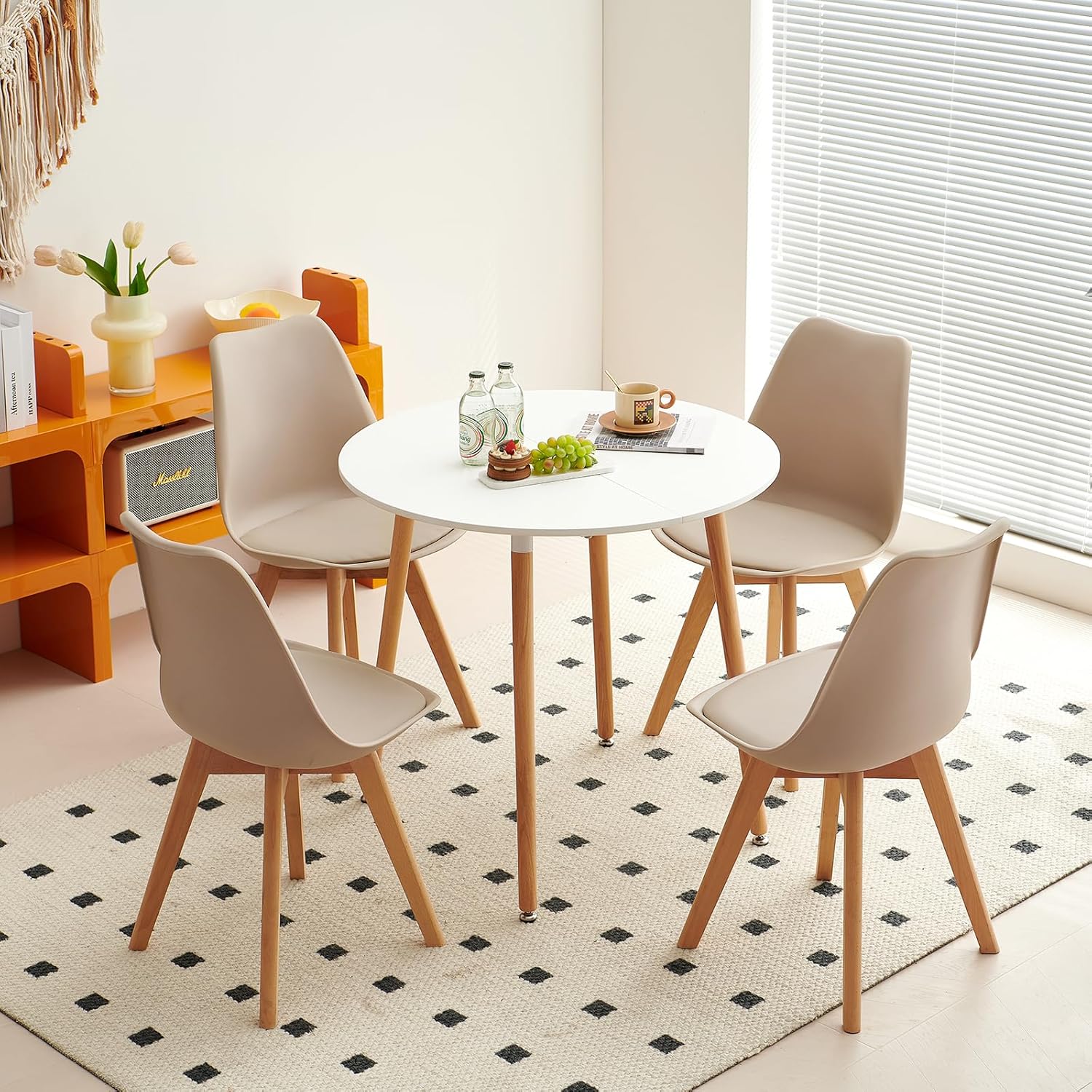 EGGREE - lot de 8 chaises scandinaves - bois hêtre - assise rembourrée, kaki clair