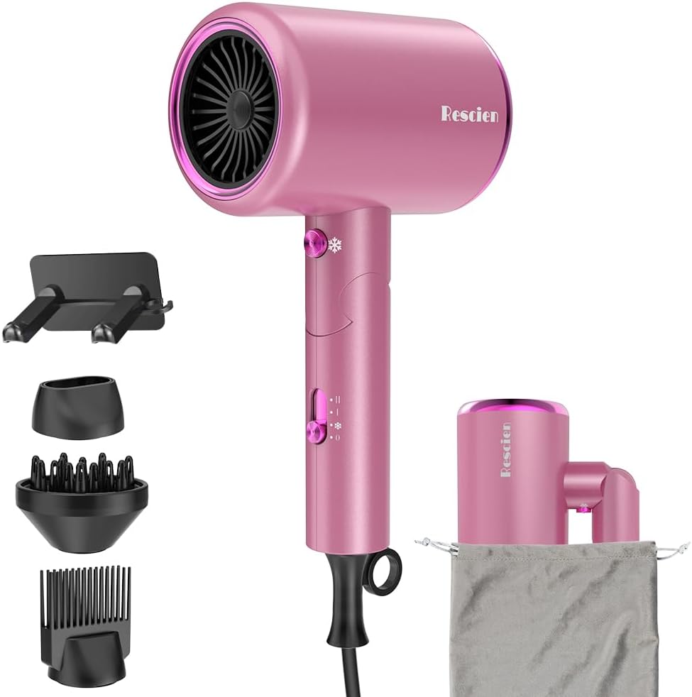 Sèche-cheveux ionique pliable - 2400W, léger, 3 vitesses et accessoires